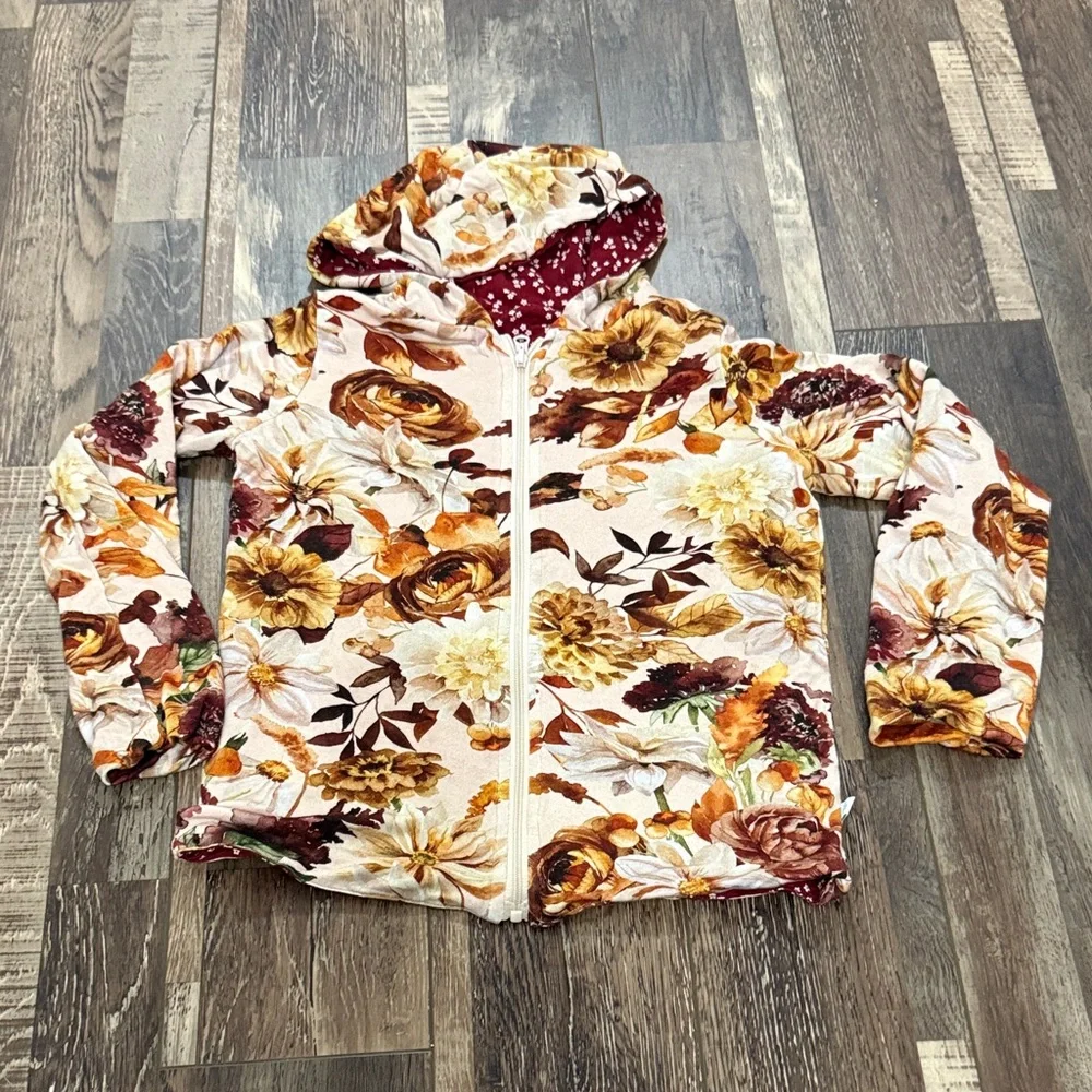 Posh Peanut Kids Floral Puffer Jacket - Cream and Brown - Picture 1 of 3